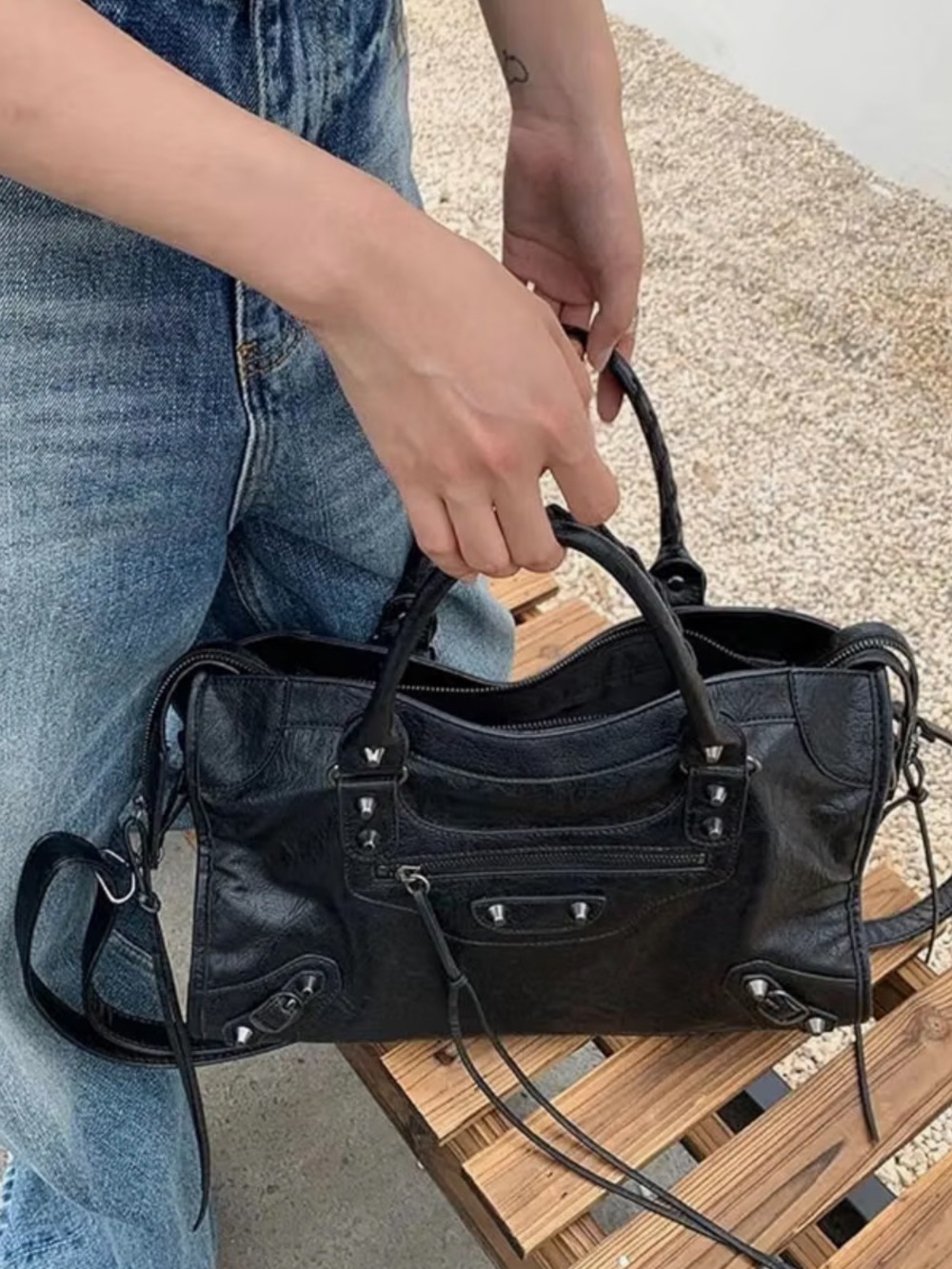 Black Women's satchel Tote Bag with Top Handles & crossbody strap